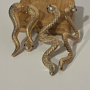 Gold Plated/CZ & Rhinestone Snake Earrings & Ring Set (fits approximately 8.5)